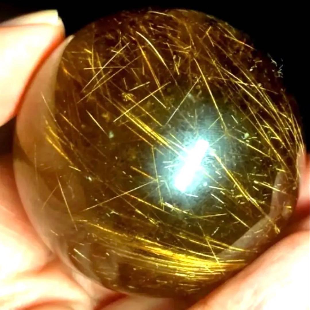 50mm ゴールドルチルクォーツ　丸玉　スフィア　金針水晶