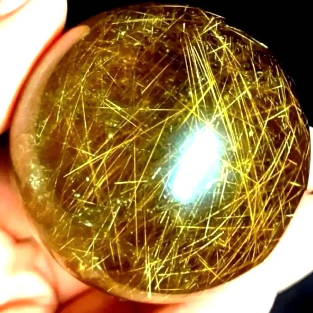 50mm ゴールドルチルクォーツ　丸玉　スフィア　金針水晶