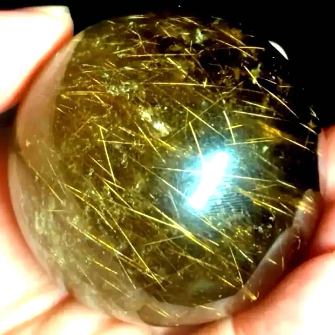50mm ゴールドルチルクォーツ　丸玉　スフィア　金針水晶