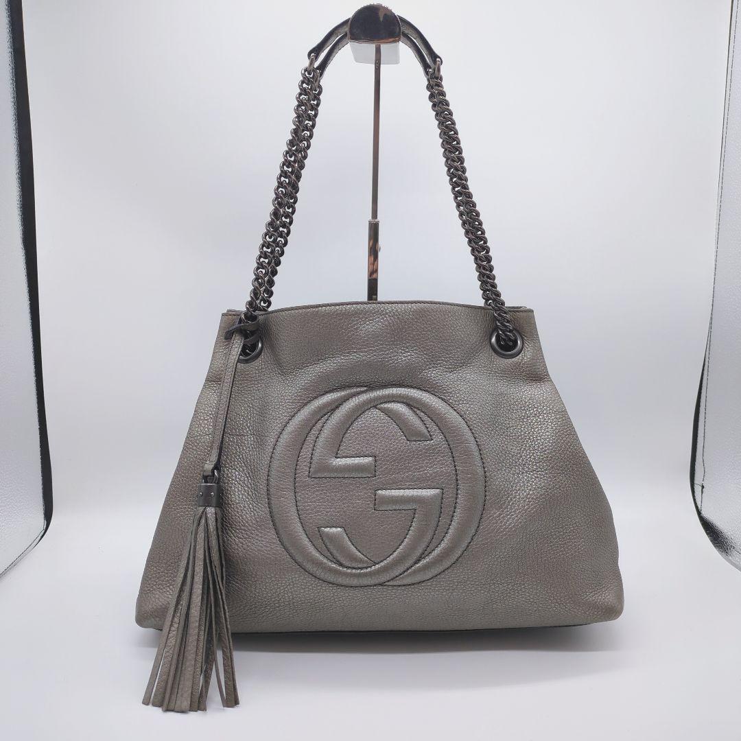 【人気モデル・美品】グッチ☆ソーホー チェーンショルダー レザー シルバー