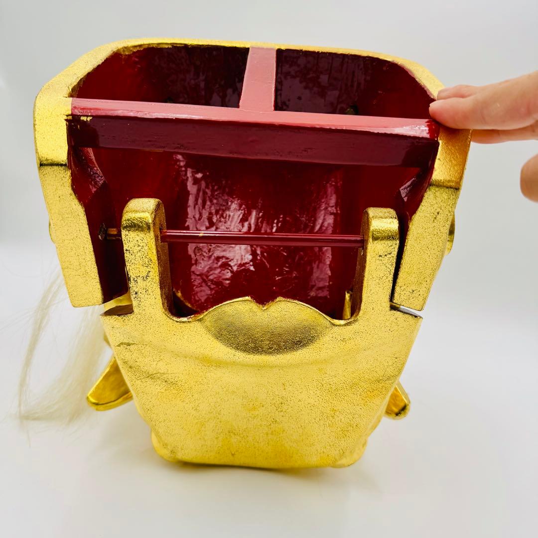 【木彫　瑞宝造　獅子頭　神具　縁起物　祭】邪気払い　骨董　アンティーク　共箱