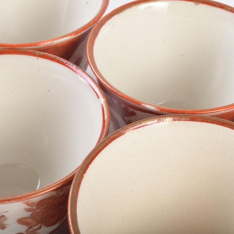 九谷焼　古九谷　赤絵金彩　花文　煎茶器　盃　五客　M　R9152