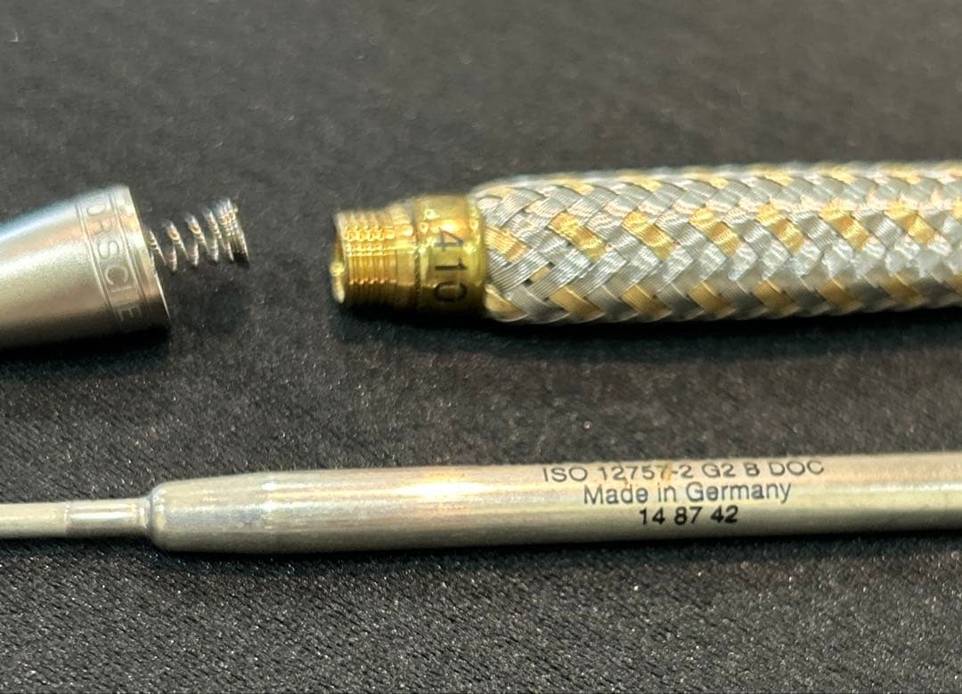 ポルシェデザイン 　編み込みボールペン ステンレス、k14ゴールド中古品