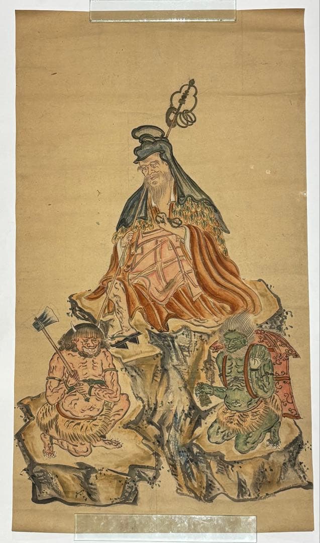 「役行者大菩薩図」彩色木版画 嘉永四年箱書き 1枚|修験道 仏教美術 江戸時代