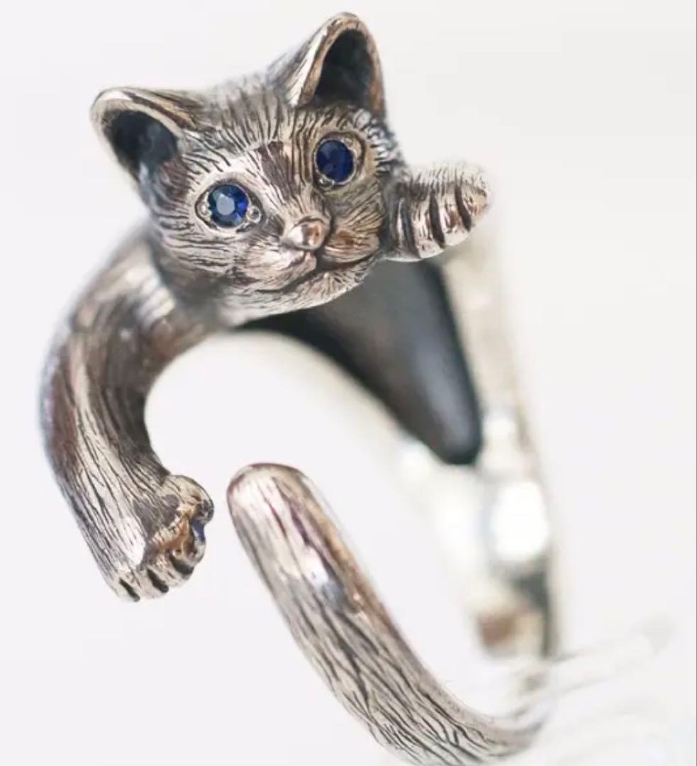 naturama ナチュラマ 指に巻きつく猫リング サファイア　12-13号