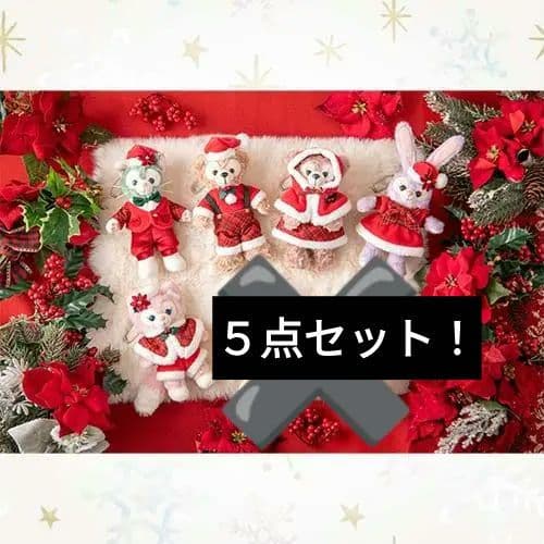 新品★ダッフィー&フレンズ クリスマス　ぬいぐるみバッジ　5点セット