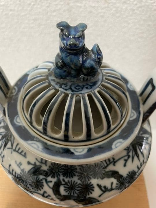 九谷焼　角福　染付香炉　三つ脚香炉