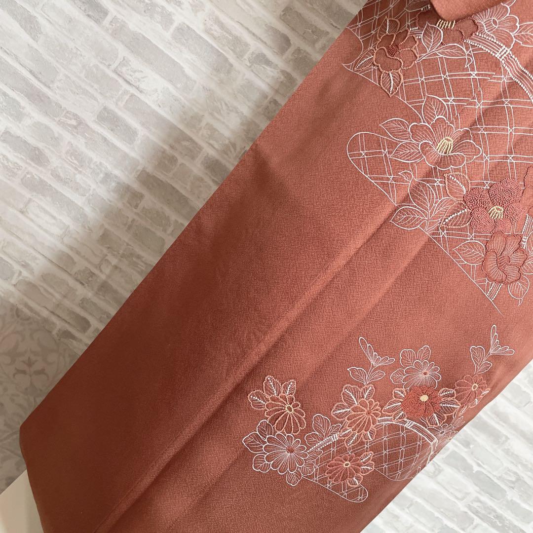 訪問着+長襦袢　フルセット　椿　相良刺繍　入学式　卒業式　着物　付け下げ　H10