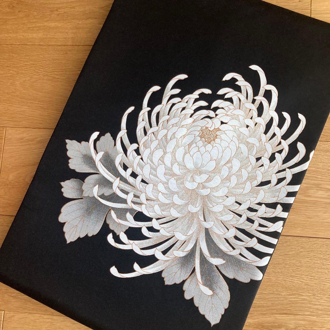 新品未使用　正絹　名古屋帯 大輪　菊　ラメ　黒紫地