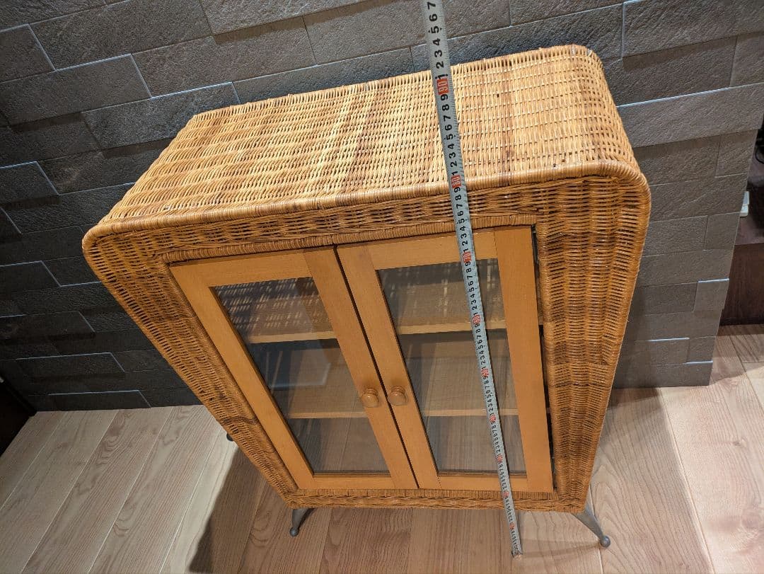 【ラタン家具】 ガラス扉付きキャビネット 飾り棚 北欧ナチュラル