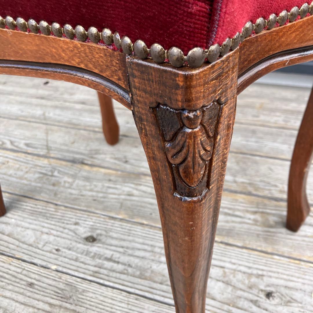 アンティーク 北欧レトロ 木製椅子 猫脚スツール ベロアチェア リベット打ち 鋲