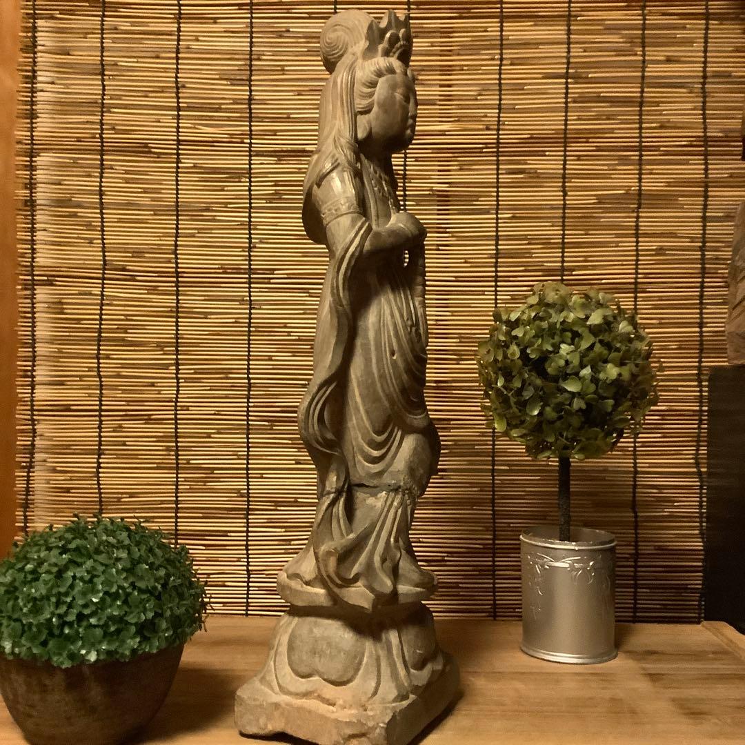 中国・初唐代石仏「水瓶観世音菩薩立像」初唐様式・大乗仏教寺院放出・極上大型