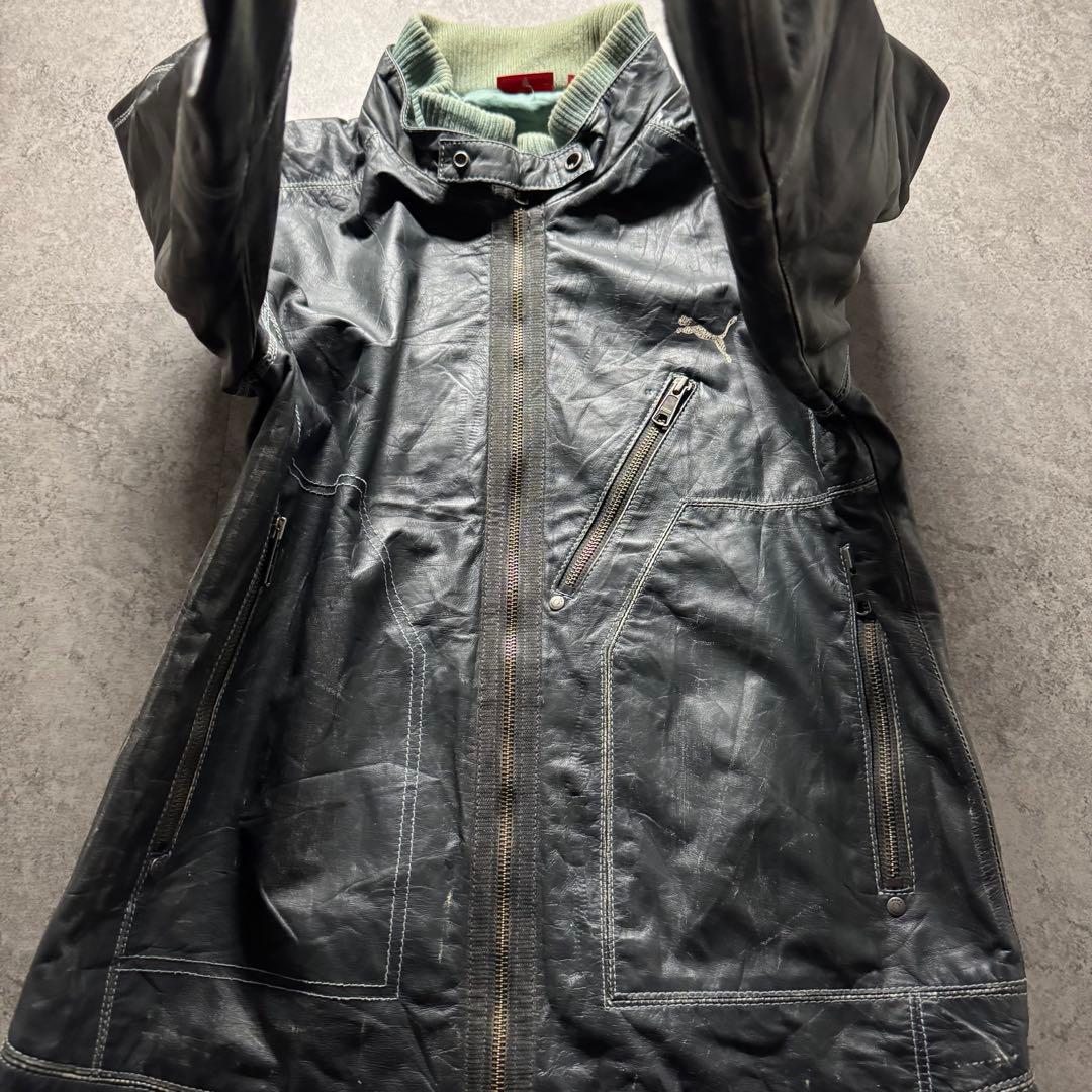 00s PUMA M レザージャケット　フェード　vintage加工　牛革　短丈