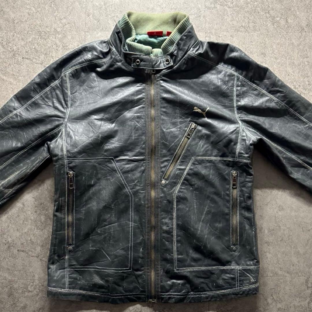 00s PUMA M レザージャケット　フェード　vintage加工　牛革　短丈