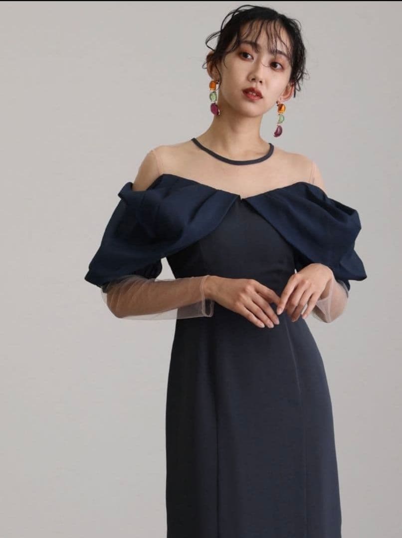 オケージョンドレス 結婚式 パーティードレス ミモレ丈&袖あり