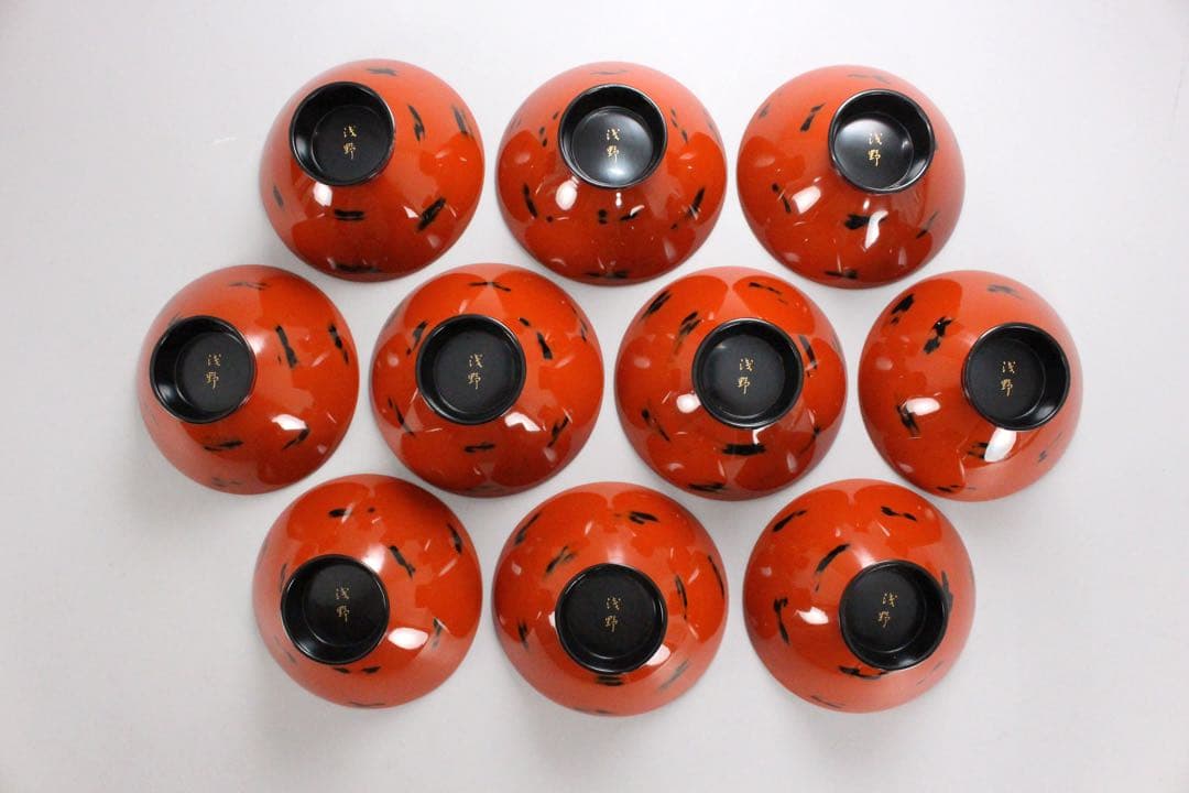 No4717 輪島根来塗吸物椀　10客　能登輪島塗七村漆器　木箱付　送料無料