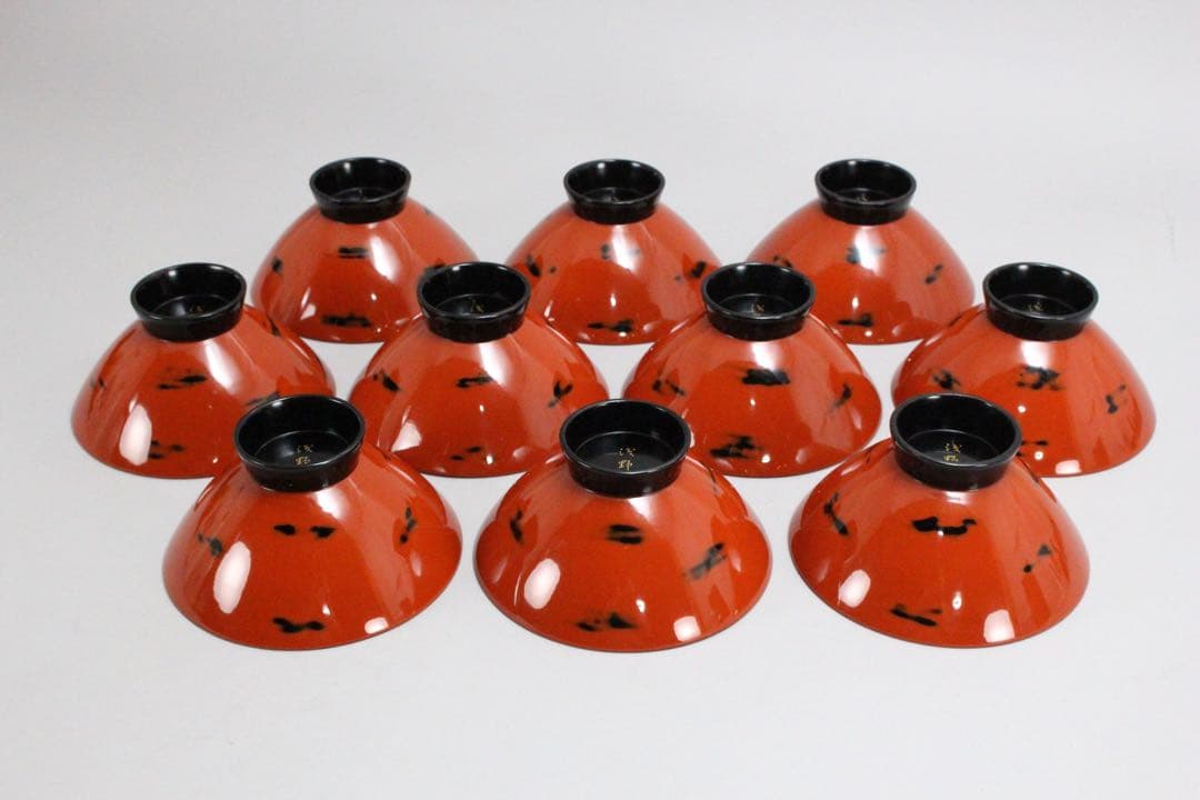 No4717 輪島根来塗吸物椀　10客　能登輪島塗七村漆器　木箱付　送料無料