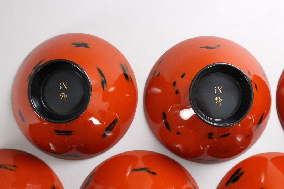 No4717 輪島根来塗吸物椀　10客　能登輪島塗七村漆器　木箱付　送料無料