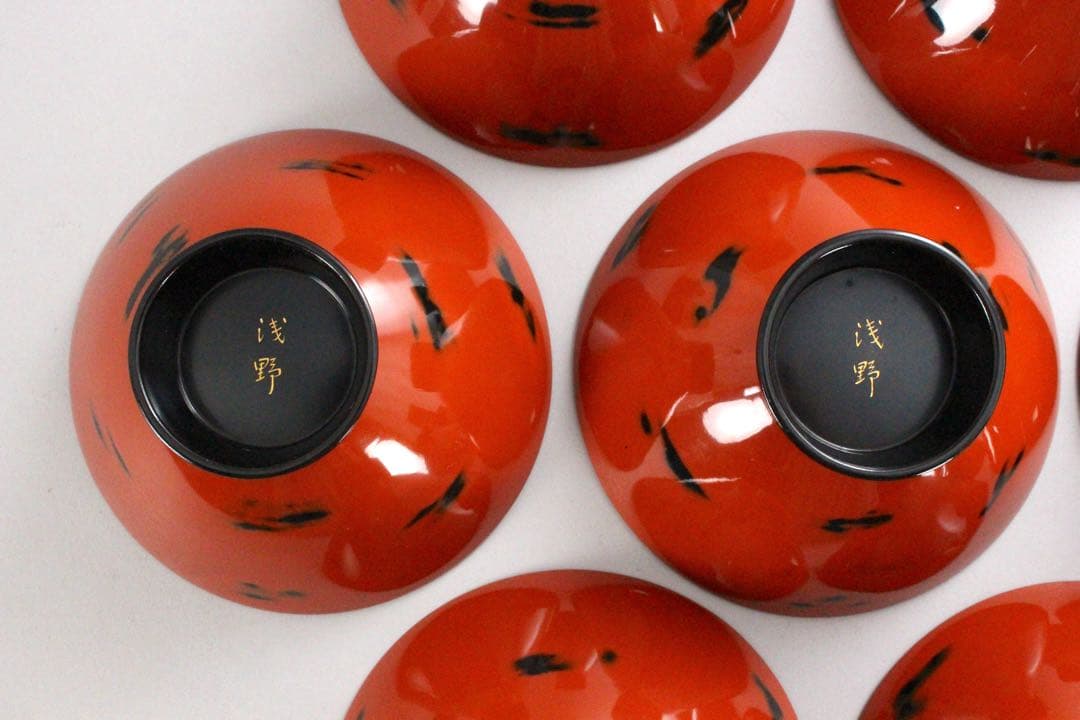 No4717 輪島根来塗吸物椀　10客　能登輪島塗七村漆器　木箱付　送料無料