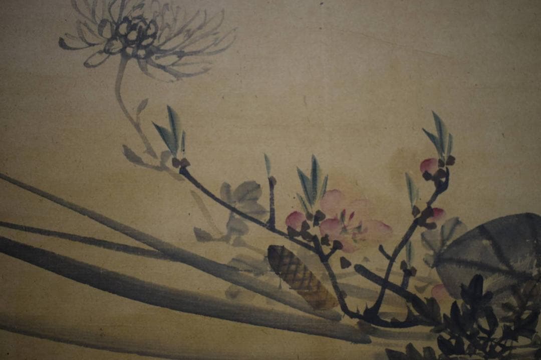 真作/藤井松林/四君子/花鳥図/横物/布袋屋掛軸HJ-669