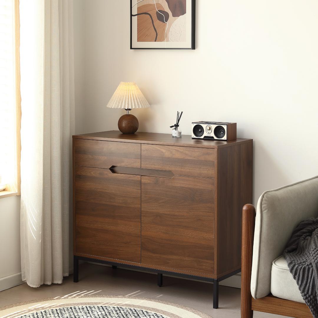 2セット！キャビネット 木製 脚付収納棚 サイドボード【幅90cm】BROWN