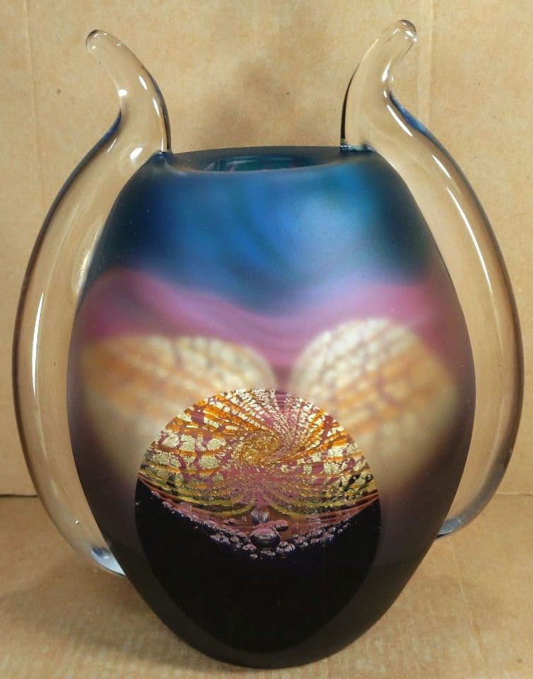 黒木国昭 手吹きガラス花器 銘:夢 共箱 栞 無傷美品 ガラス工芸
