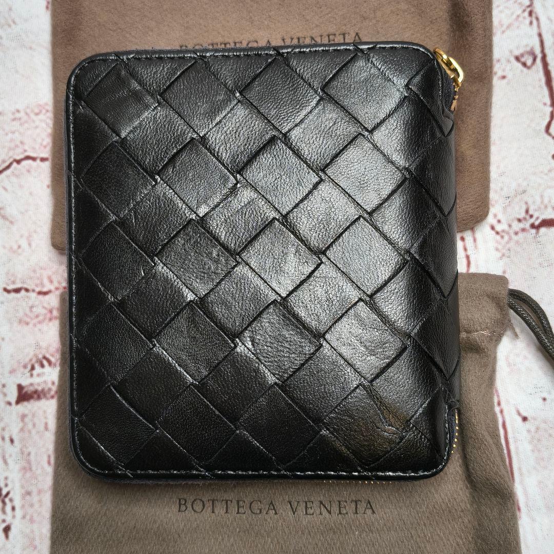 【現行／美品】ボッテガヴェネタ 二つ折り財布 ラウンドジップ IC搭載／黒A