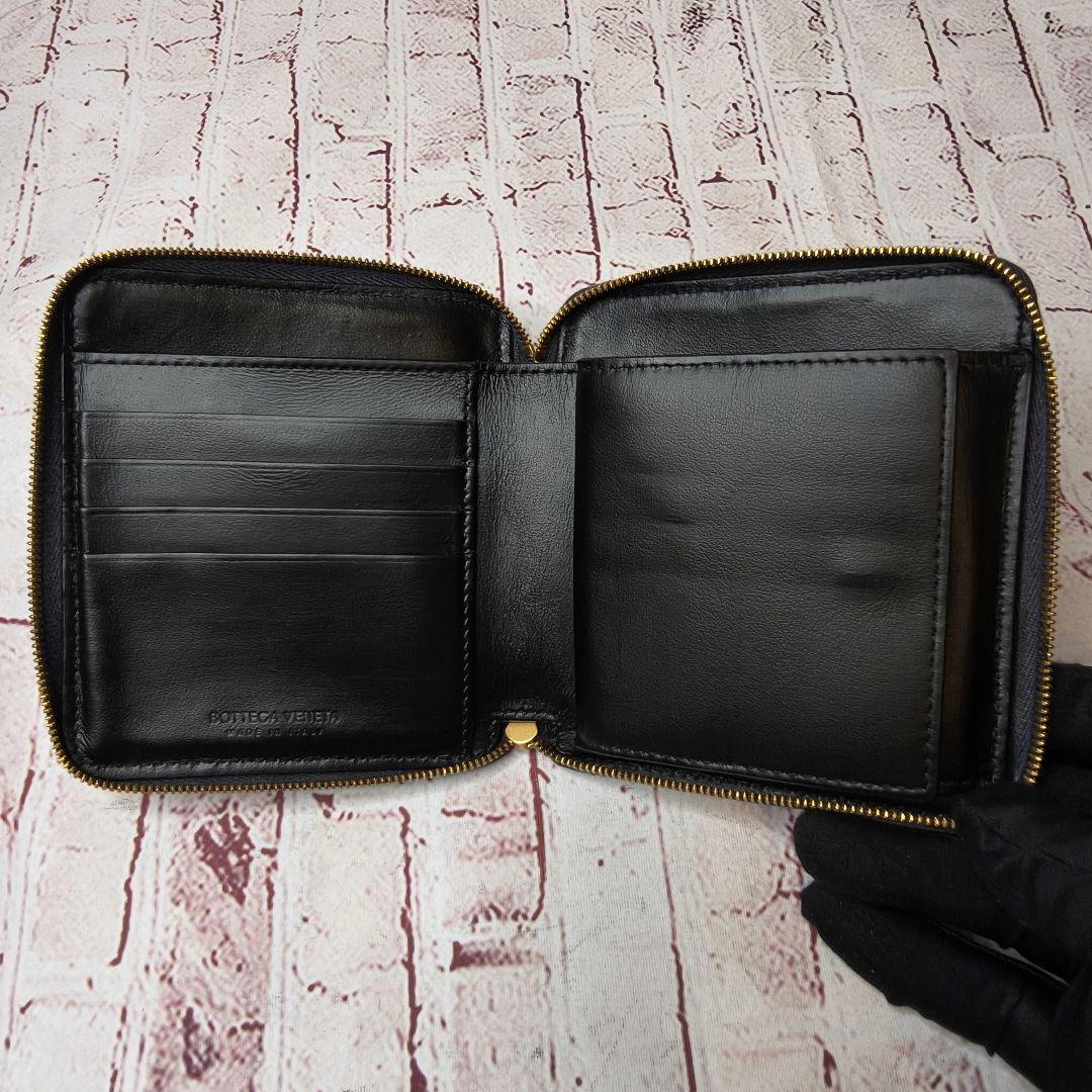 【現行／美品】ボッテガヴェネタ 二つ折り財布 ラウンドジップ IC搭載／黒A