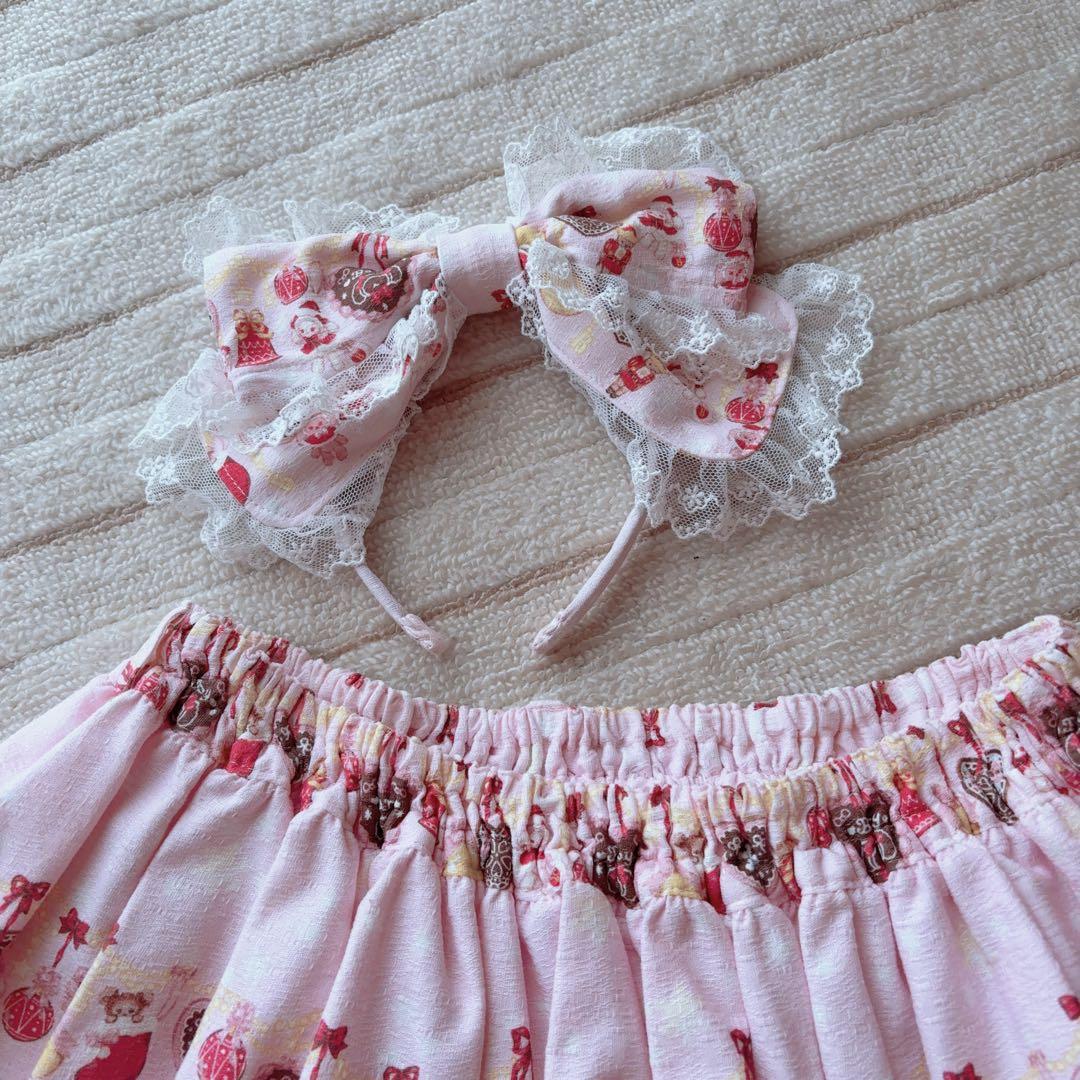 BABY くみゃちゃん柄 スカート・カチューシャ ピンク