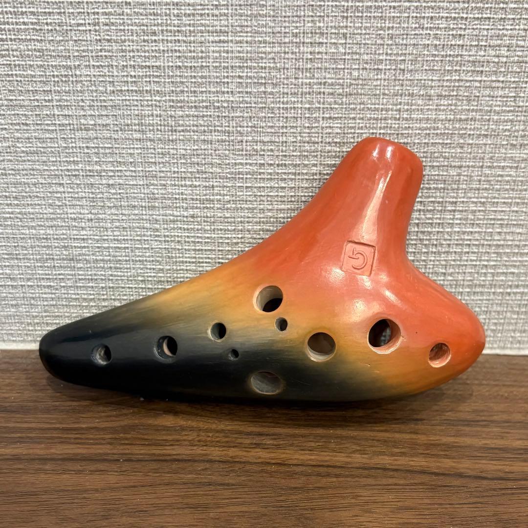 美品 オカリナ 森の音 オレンジと黒のグラデーション G管