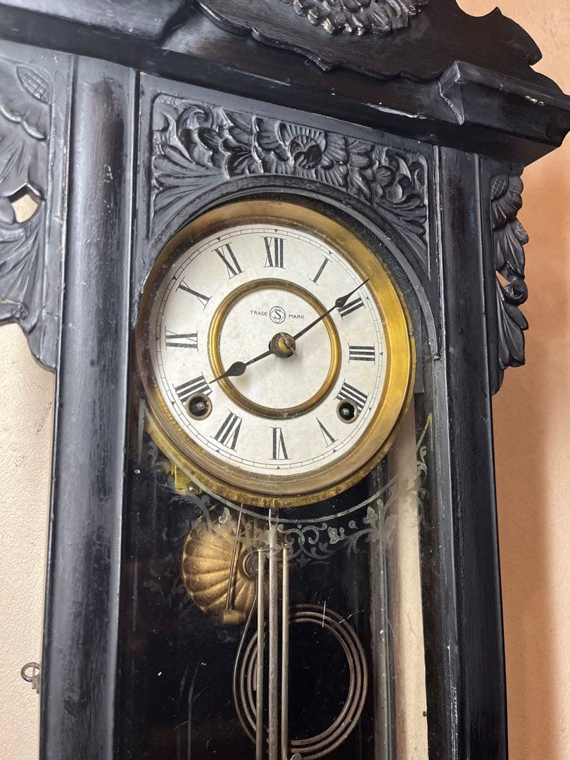 精工舎　黒塗　柱時計　古時計　振り子　レトロ　ゼンマイ　ボンボン　ユンハンス　掛