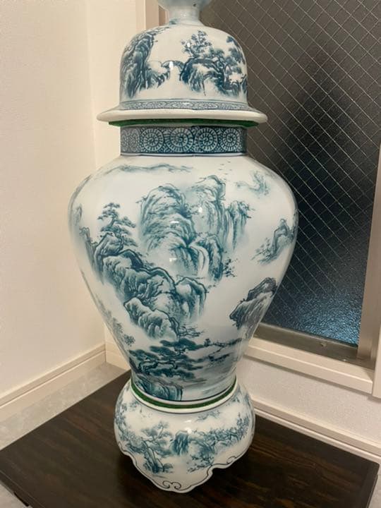 染付山水沈香壺 飾り三段飾壺 有田焼