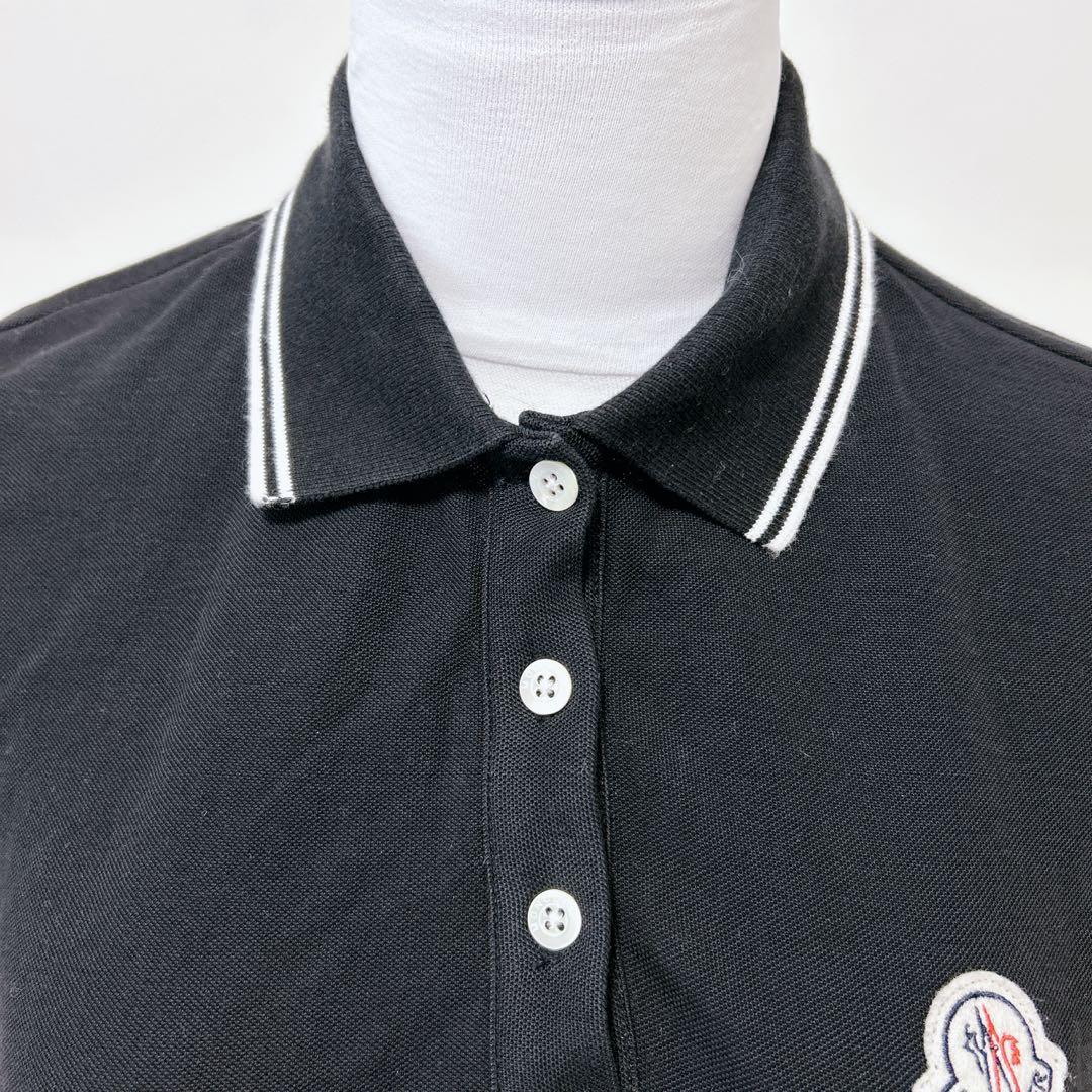 【美品】MONCLER ライン ポロシャツ ロゴ ワッペン 半袖 ブラック