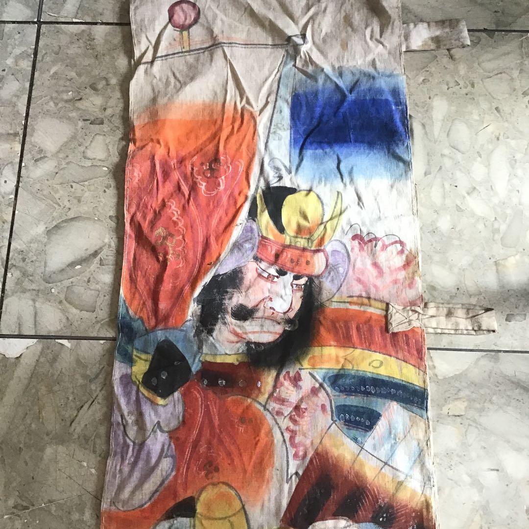 古布　明治時代　のぼり旗　武者絵　手書き　木綿　4メートル