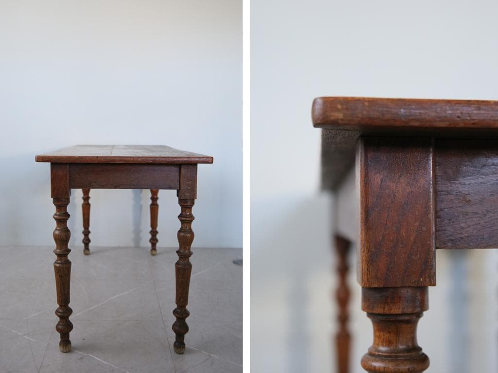 フランスアンティーク木製ダイニングテーブル/机/作業台デスク/飾り棚90-233