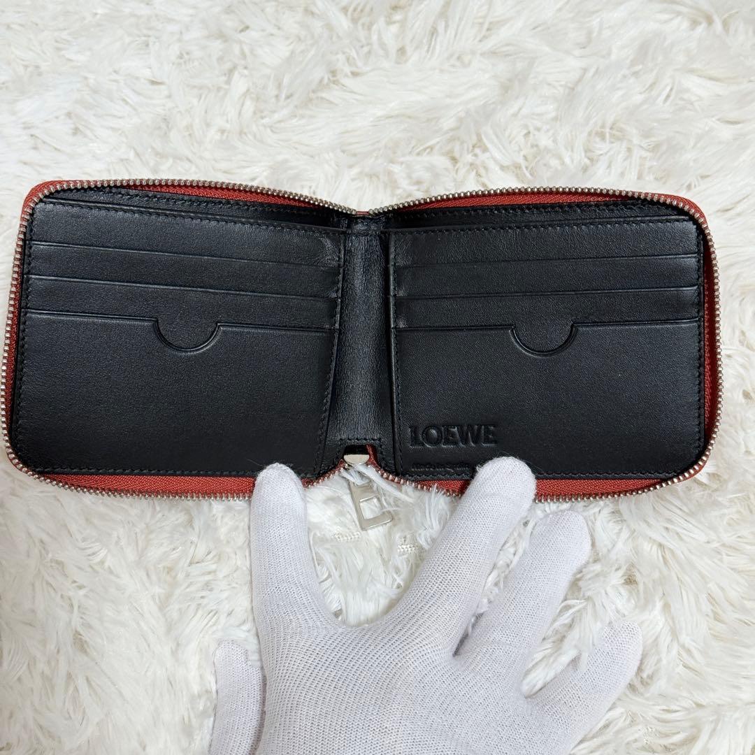 【美品】LOEWE アナグラム　デカロゴ　コンパクトウォレット　レッド