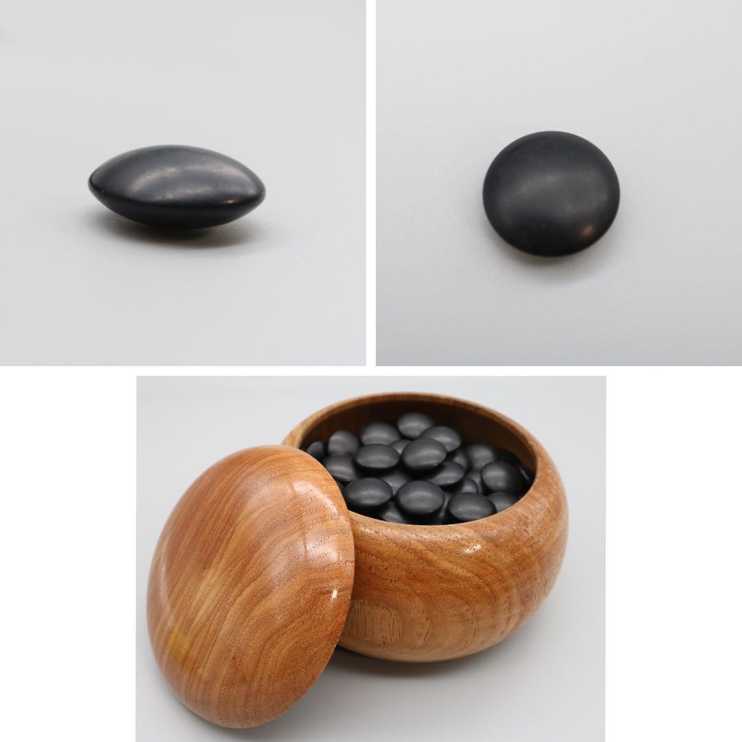 碁石　那智黒石　蛤碁石　厚み10㎜前後　36号？　桐箱入　白173個　黒179個