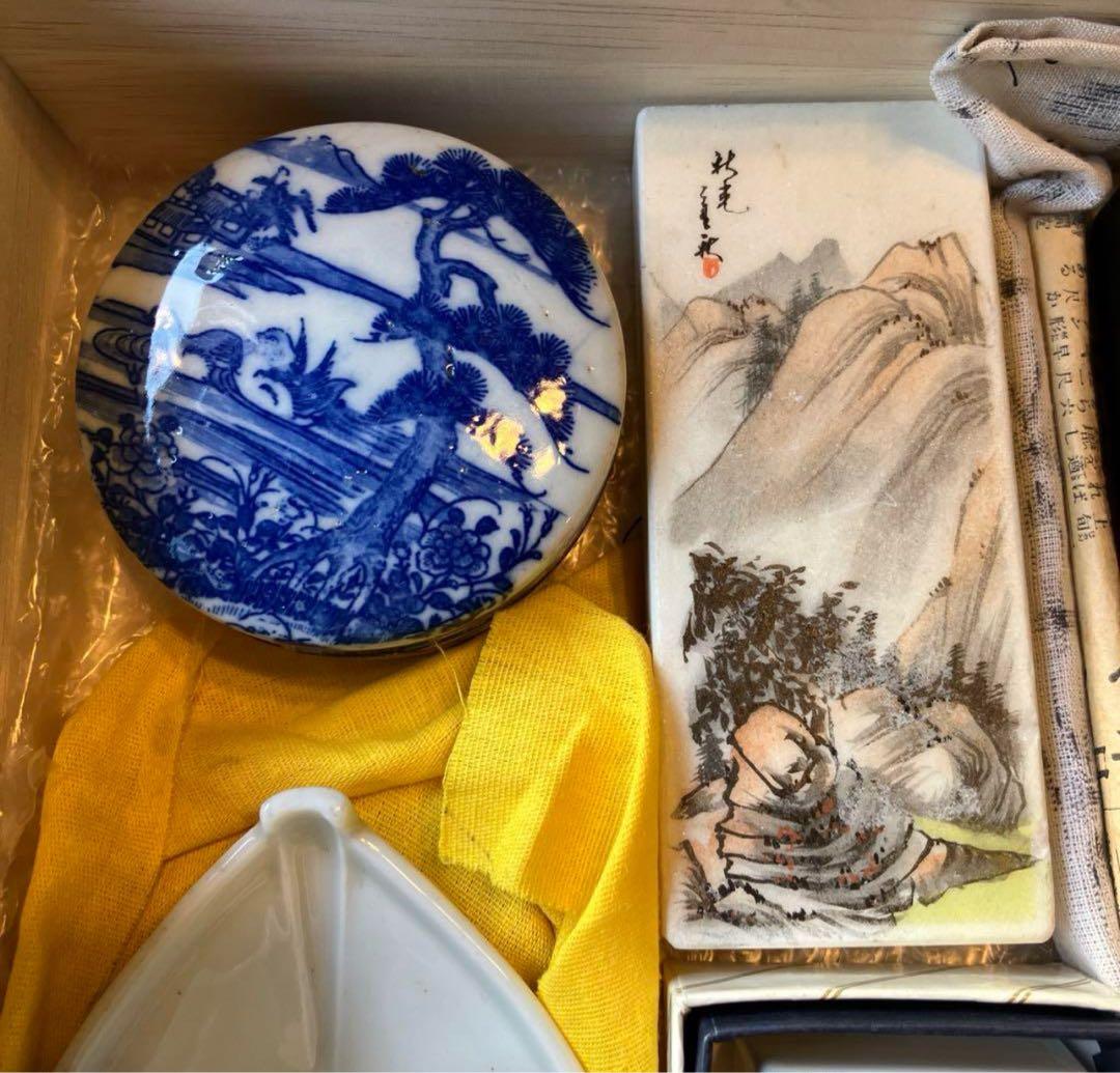 中国民国時代　政治家祭元培 使った書道具 花鳥人物老端砚筆置き 文鎮 硯