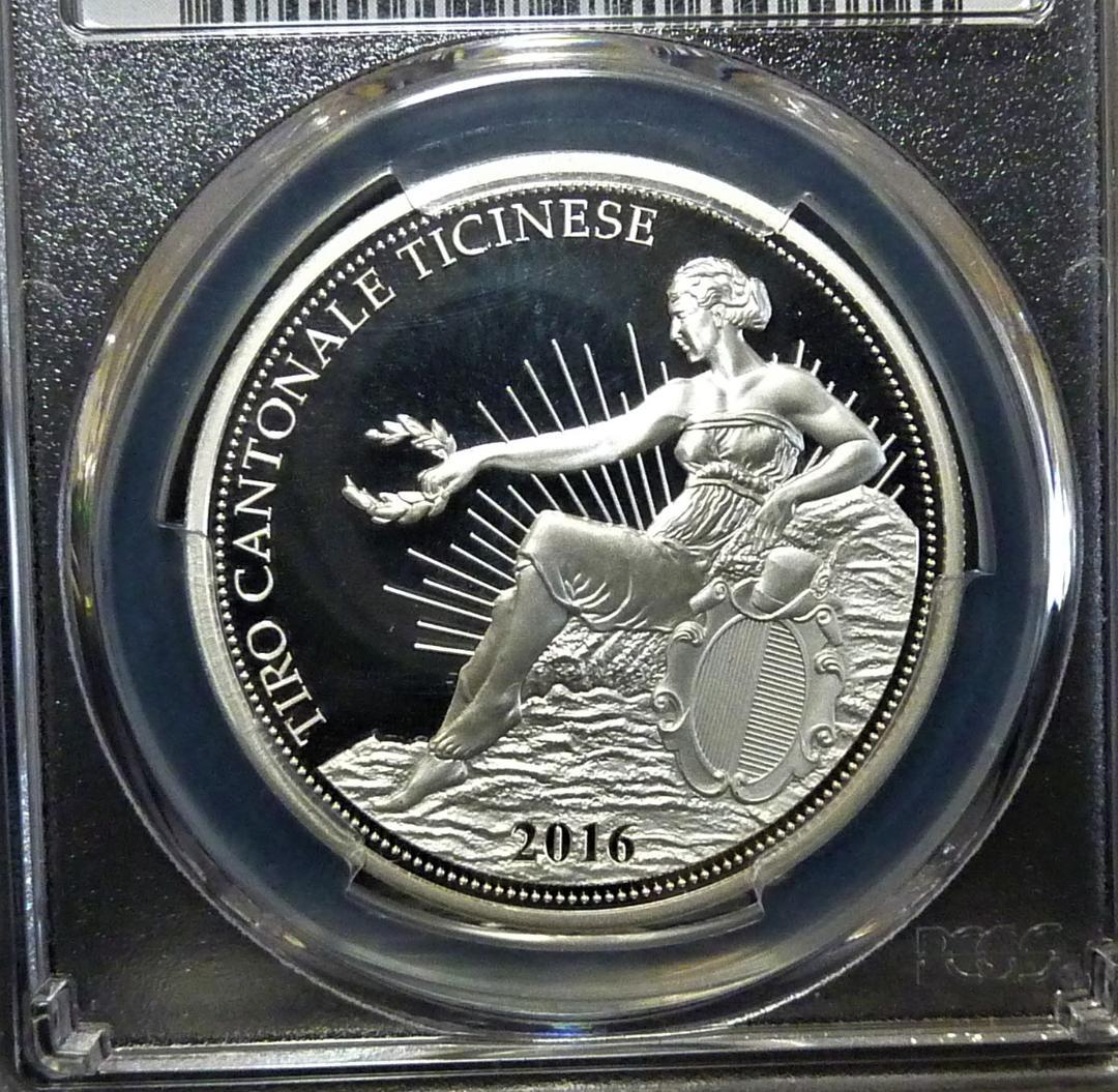最高鑑定!『スイス近代射撃祭ティチーノ』2016年50㌵銀貨：PR70DCAM