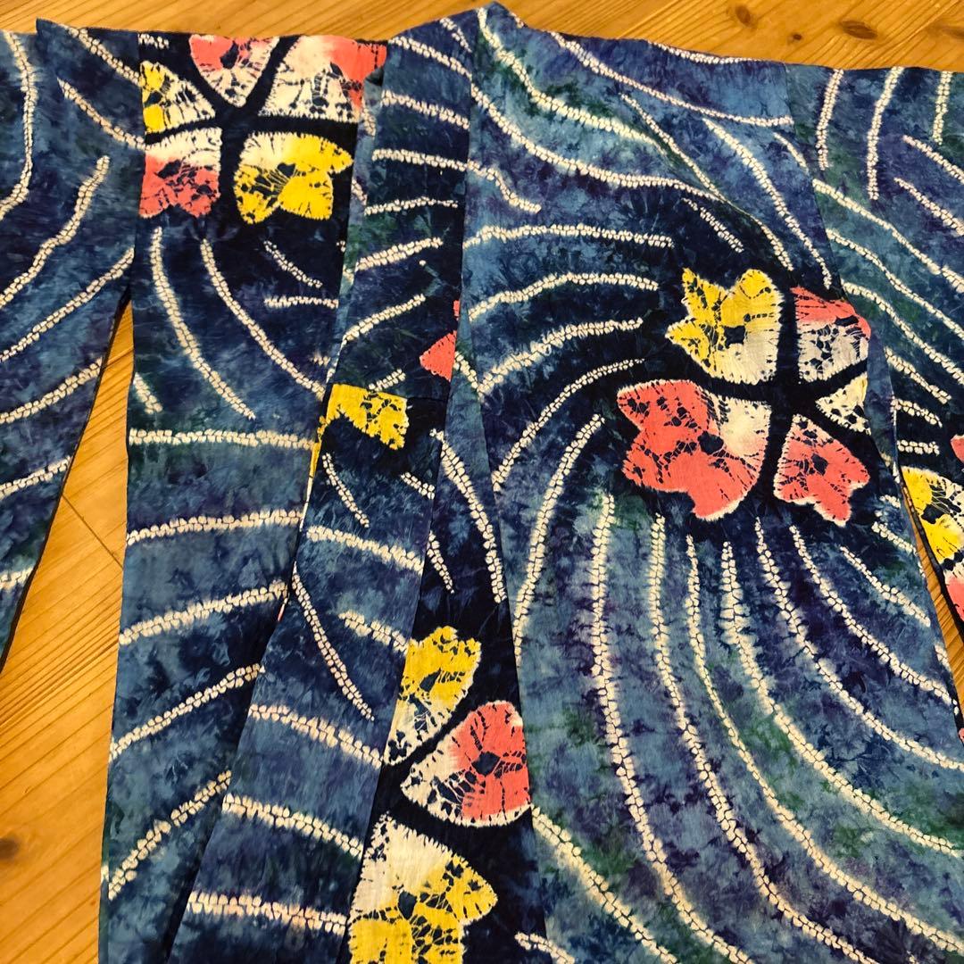 有松鳴海絞り浴衣 稀少 撫子 手縫い 藍染 ヴィンテージ 絞り 浴衣
