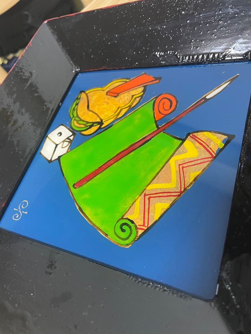 人間国宝 芹沢銈介　ガラス絵　文房四宝