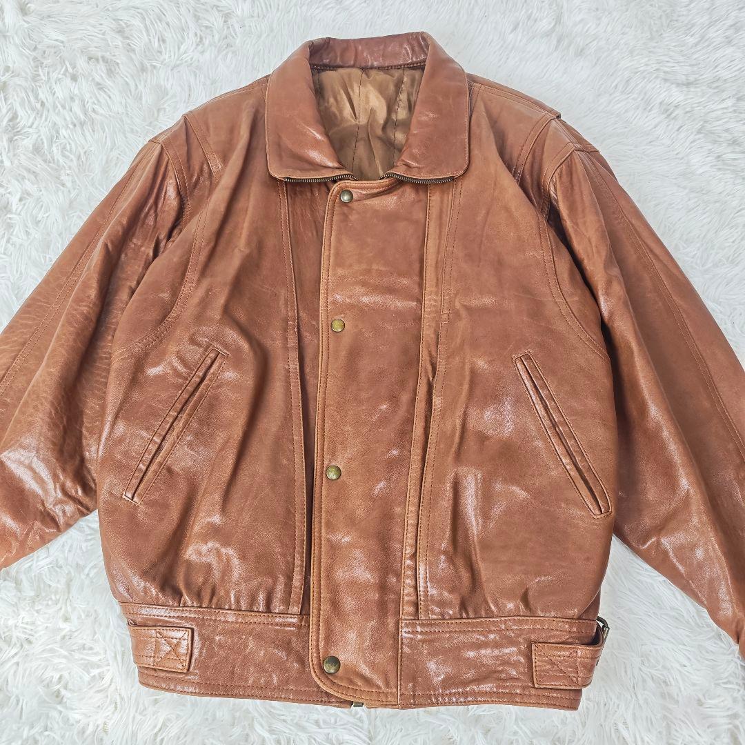 【高級】VINTAGE イタリア製 ラムレザー 短丈 ジャケット メンズ 46