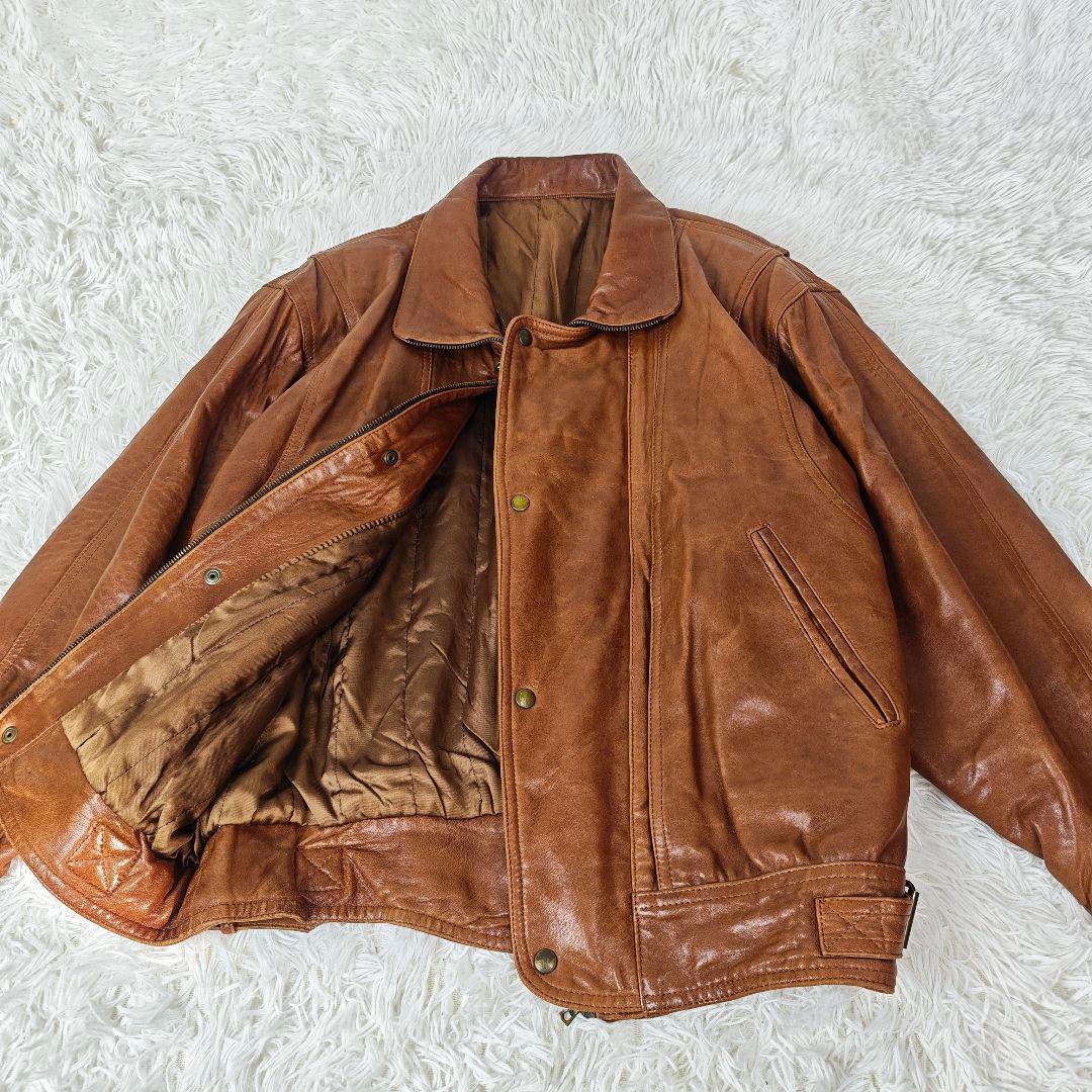 【高級】VINTAGE イタリア製 ラムレザー 短丈 ジャケット メンズ 46