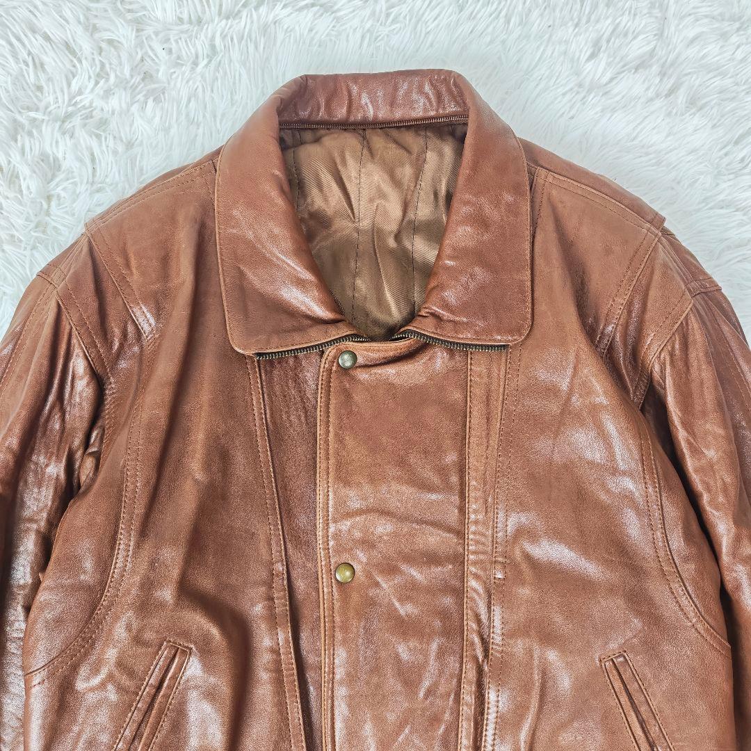 【高級】VINTAGE イタリア製 ラムレザー 短丈 ジャケット メンズ 46