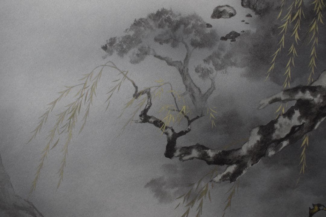 【真作】海童道亜文/湖畔図/舟上吹笛図/掛軸☆宝船☆Y-593　JM