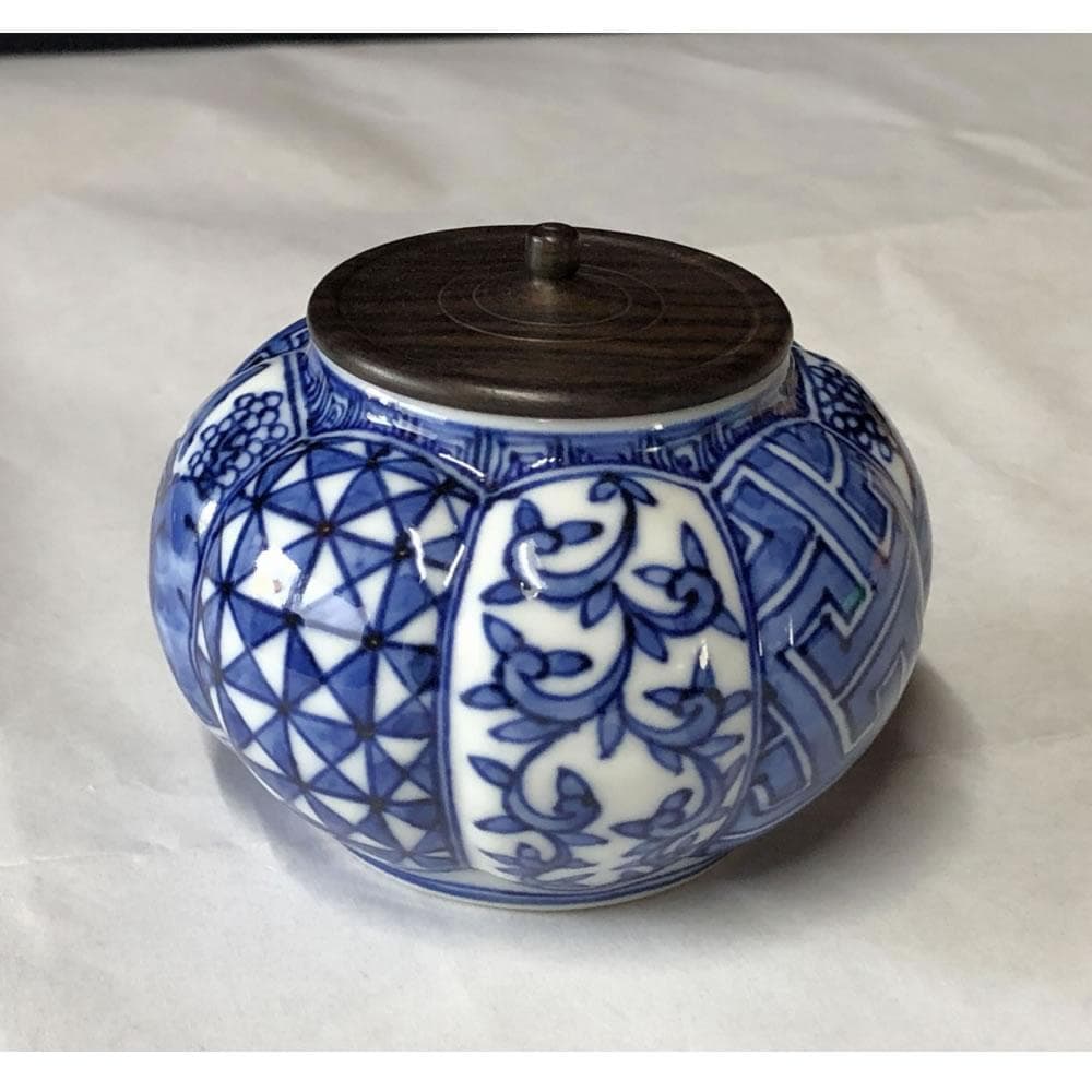 F916 平安 昭阿弥 祥瑞 阿古陀 茶器 共箱 高野昭阿弥 染付 茶入 茶道具