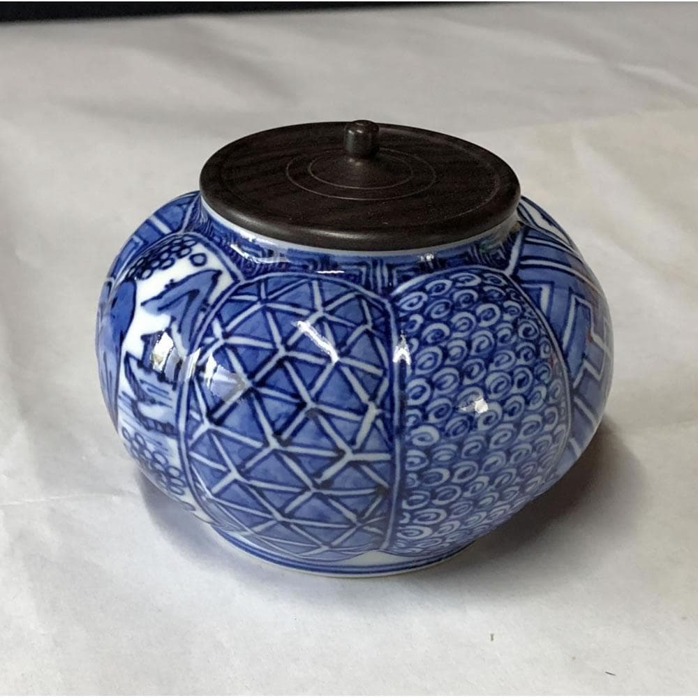 F916 平安 昭阿弥 祥瑞 阿古陀 茶器 共箱 高野昭阿弥 染付 茶入 茶道具