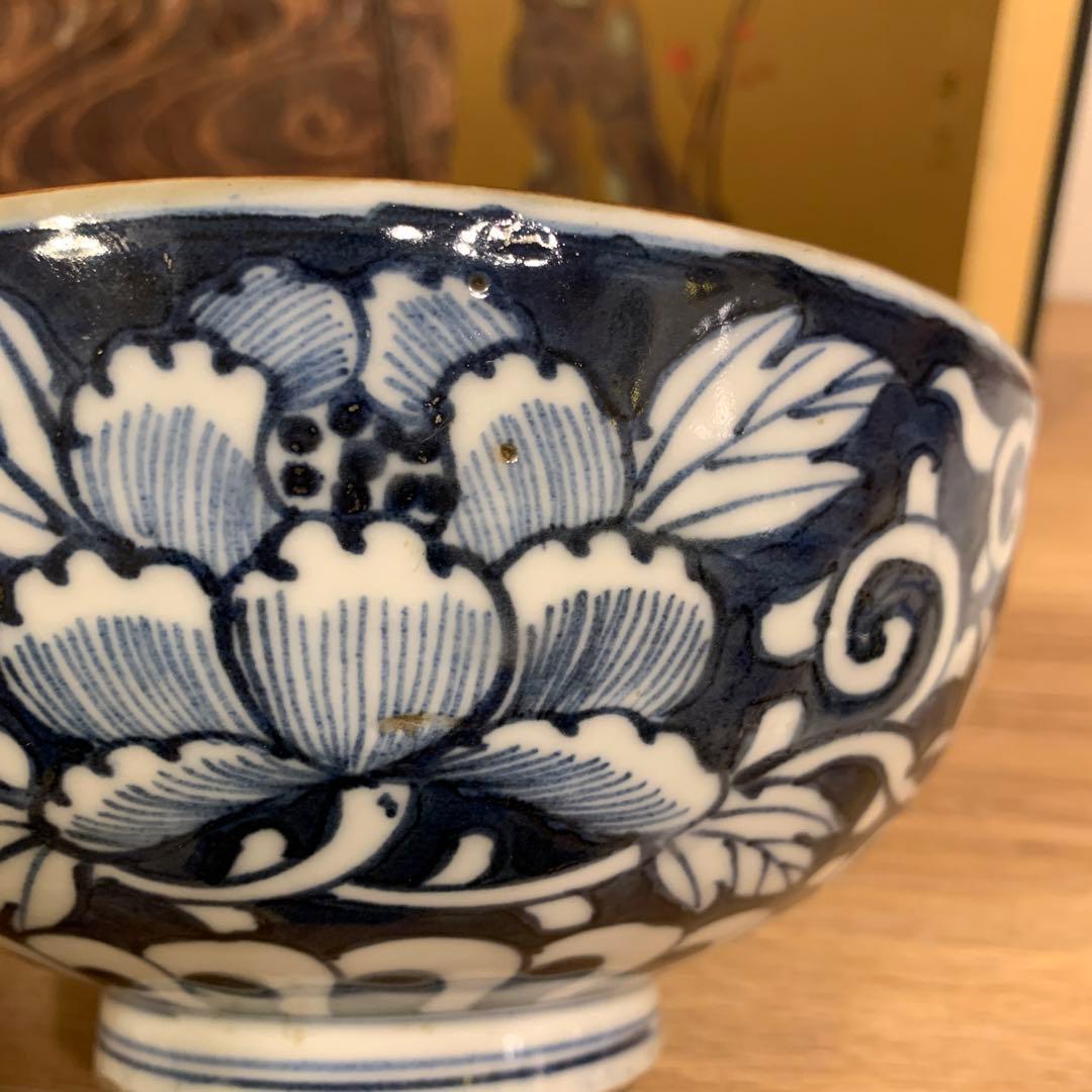 江户初期 染附 牡丹茶椀　92