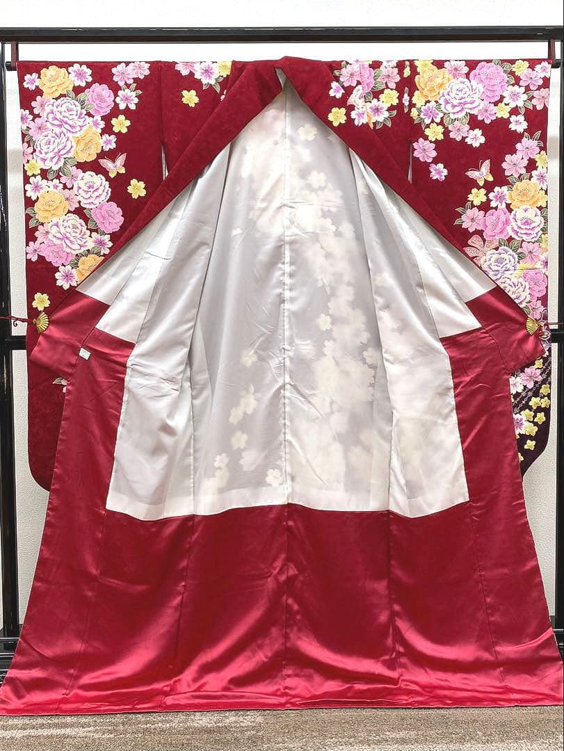 振袖 刺繍 銀彩 ストーン 牡丹 紋意匠 身丈169cm 撥水加工済