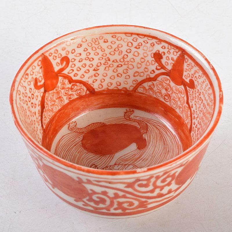 九谷焼　明治九谷八郎手　赤絵　亀文　盃　V　R9150